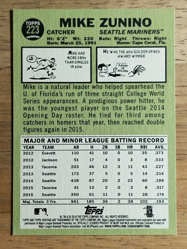 2016 Topps Heritage #223A Mike Zunino