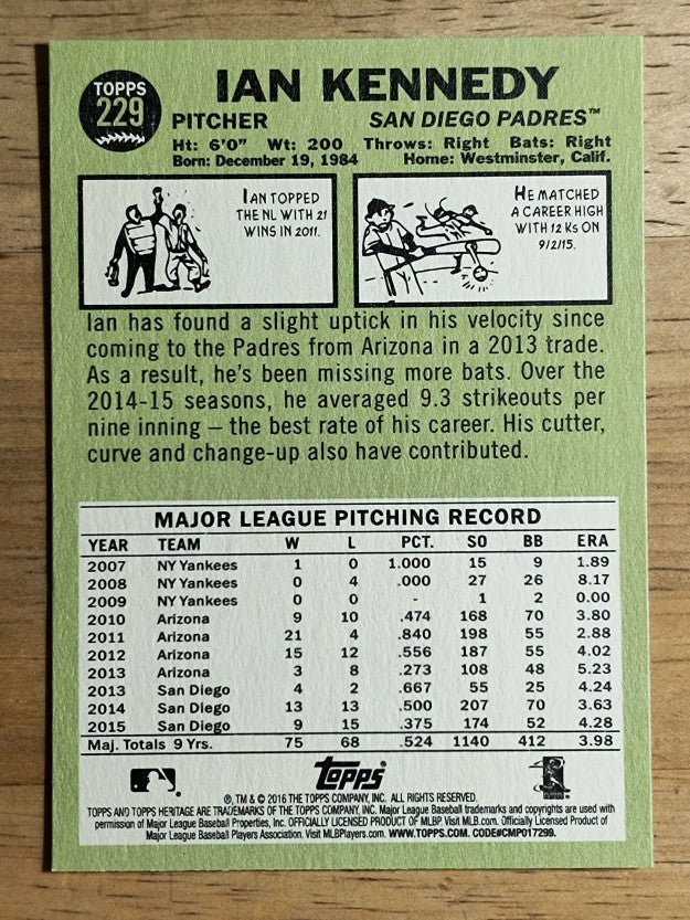 2016 Topps Heritage #229 Ian Kennedy