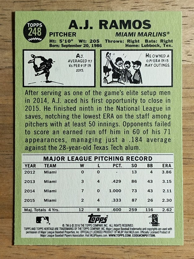 2016 Topps Heritage #248 A.J. Ramos