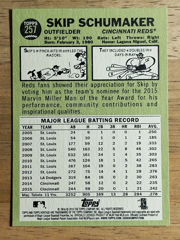 2016 Topps Heritage #257 Skip Schumaker