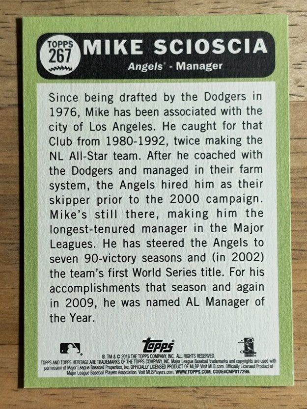 2016 Topps Heritage #267 Mike Scioscia MG