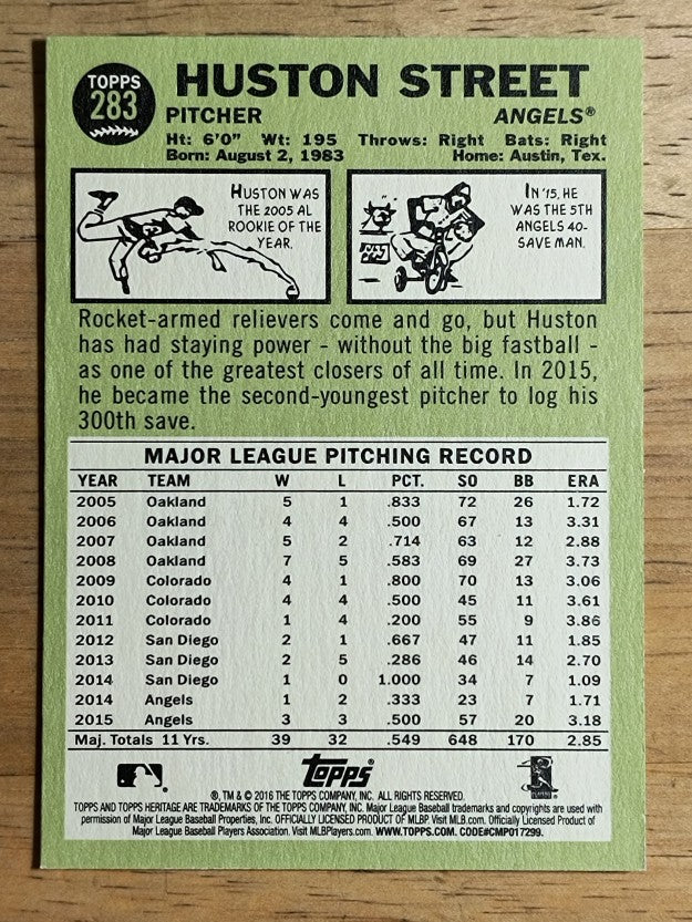 2016 Topps Heritage #283 Huston Street