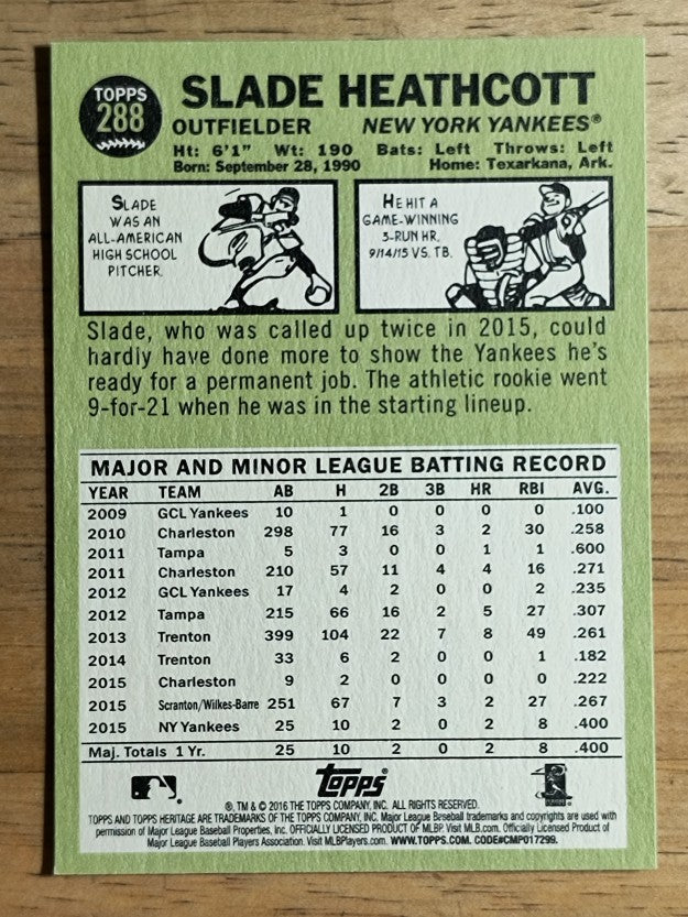 2016 Topps Heritage #288 Slade Heathcott