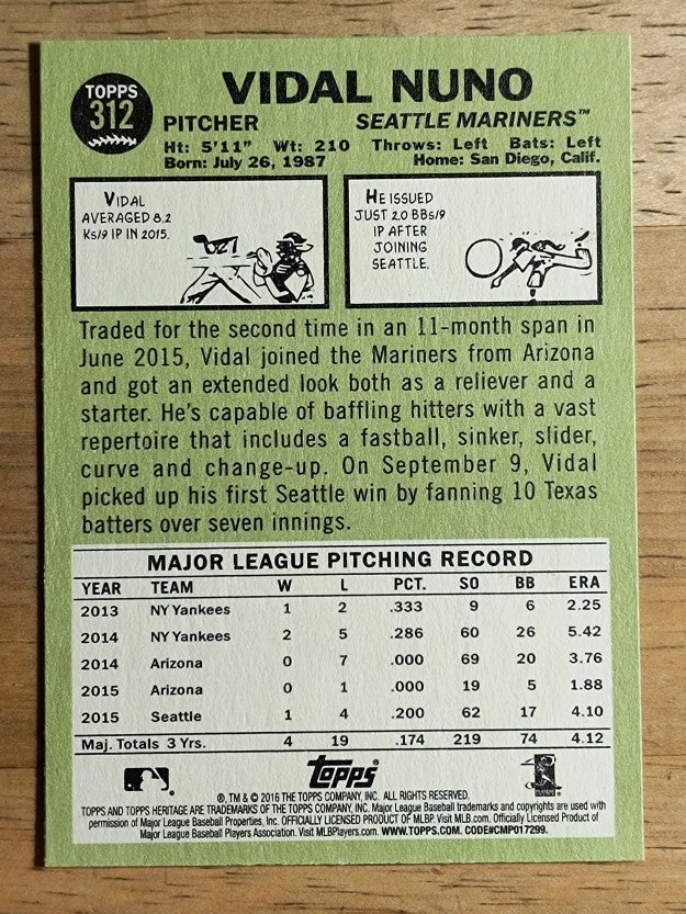 2016 Topps Heritage #312 Vidal Nuno