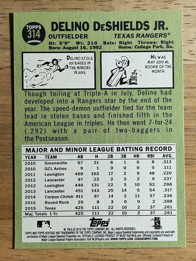 2016 Topps Heritage #314 Delino DeShields Jr.