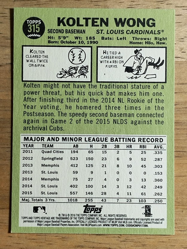 2016 Topps Heritage #315 Kolten Wong