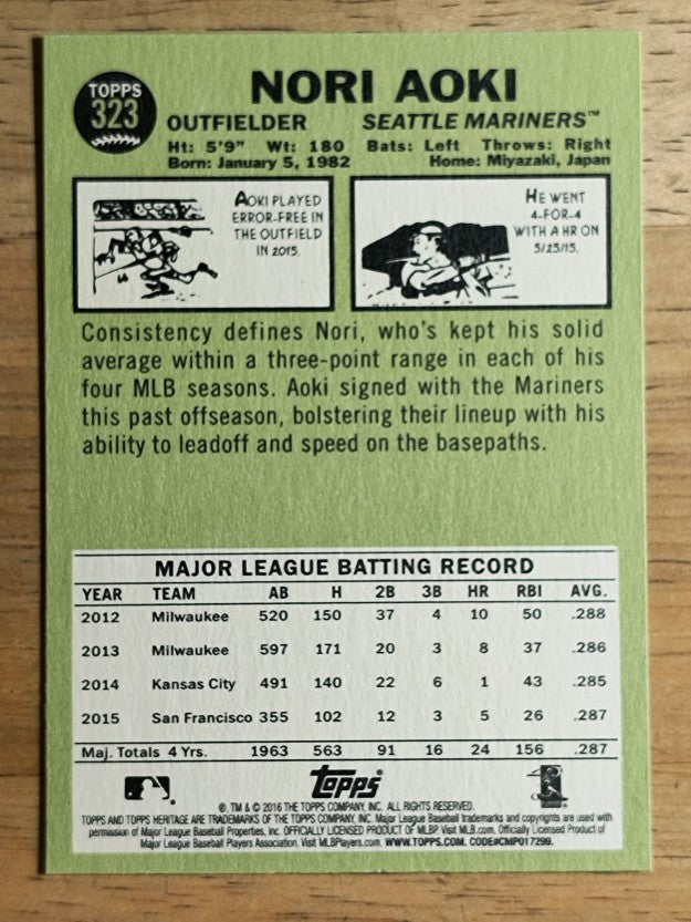 2016 Topps Heritage #323 Nori Aoki