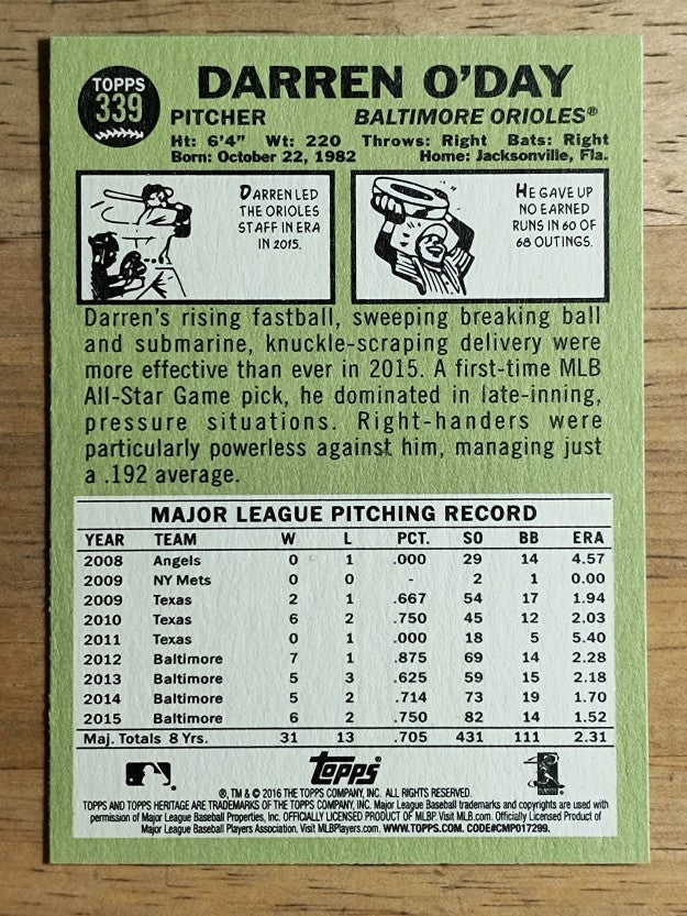 2016 Topps Heritage #339 Darren O'Day