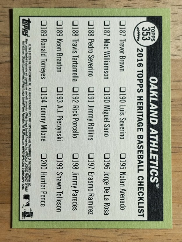 2016 Topps Heritage #353 Oakland Athletics