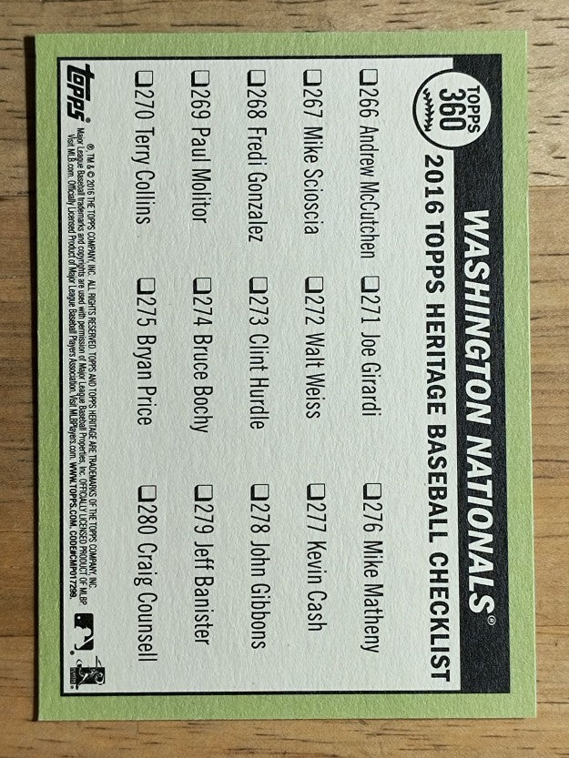 2016 Topps Heritage #360 Washington Nationals