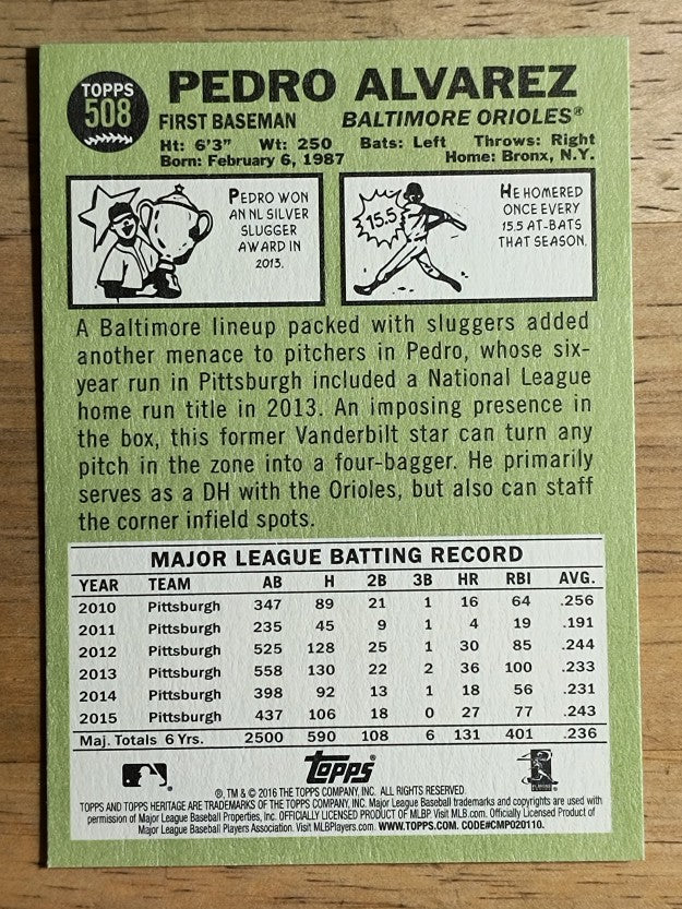 2016 Topps Heritage #508 Pedro Alvarez