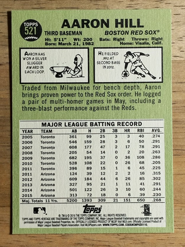 2016 Topps Heritage #521 Aaron Hill