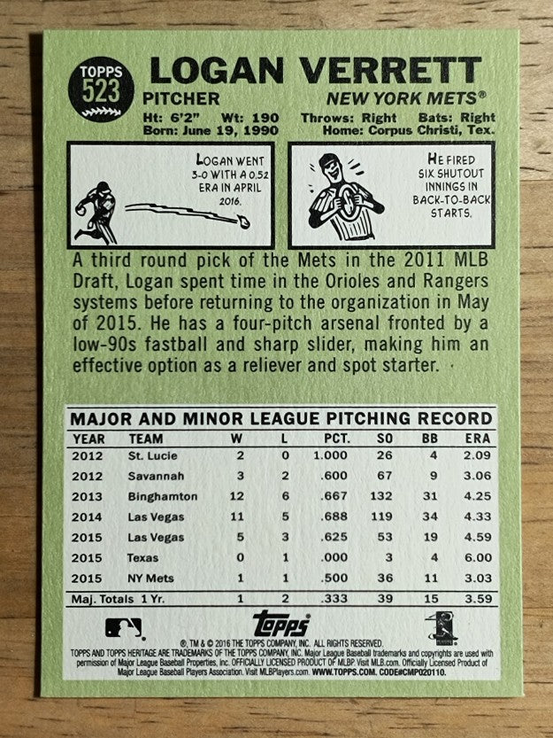 2016 Topps Heritage #523 Logan Verrett