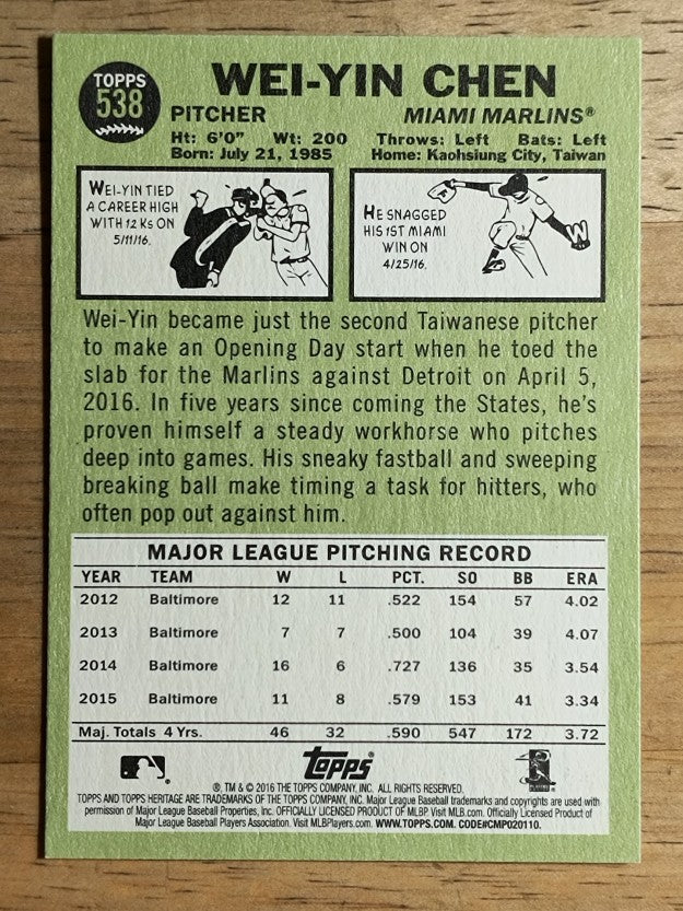 2016 Topps Heritage #538 Wei-Yin Chen