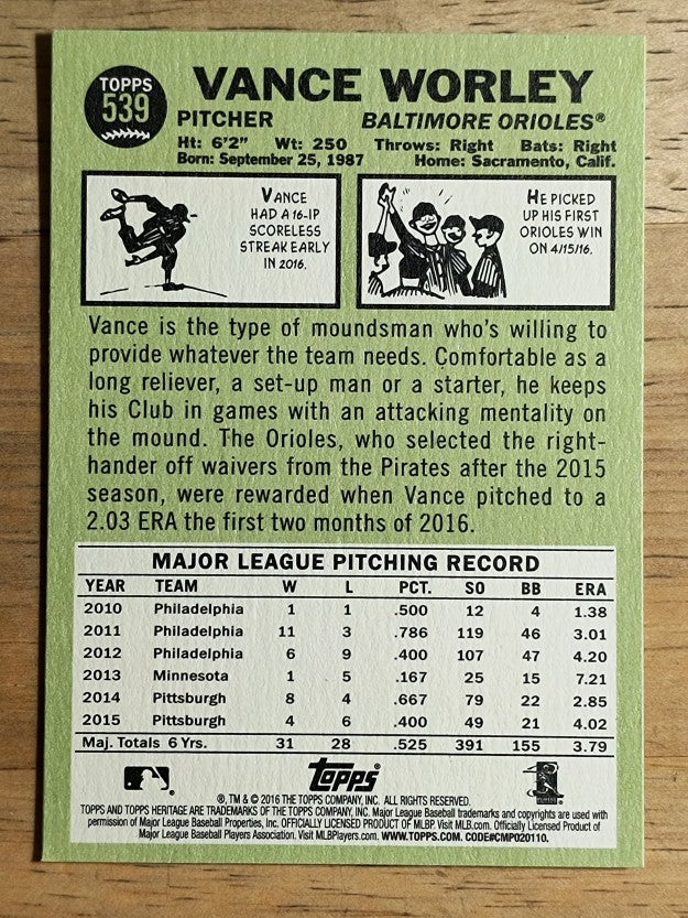 2016 Topps Heritage #539 Vance Worley