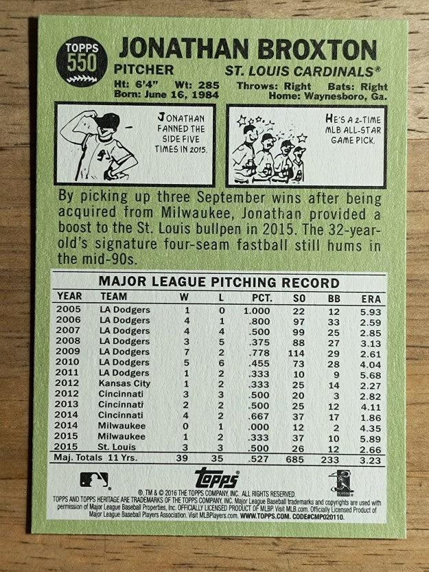 2016 Topps Heritage #550 Jonathan Broxton