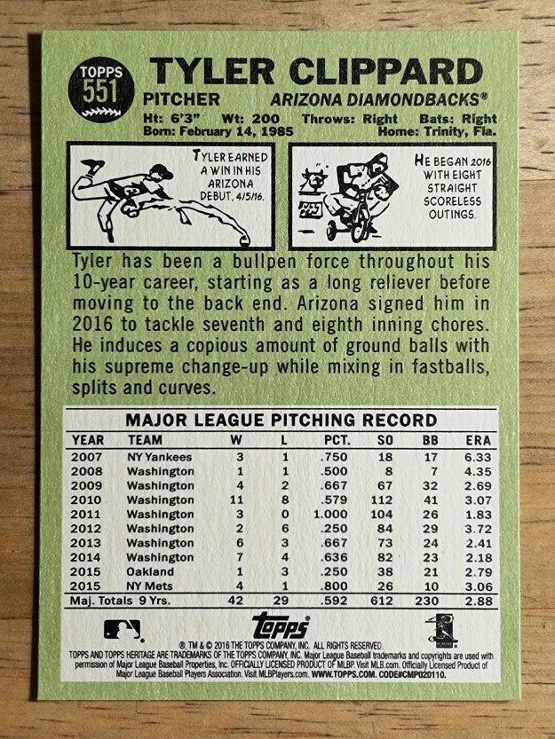 2016 Topps Heritage #551 Tyler Clippard