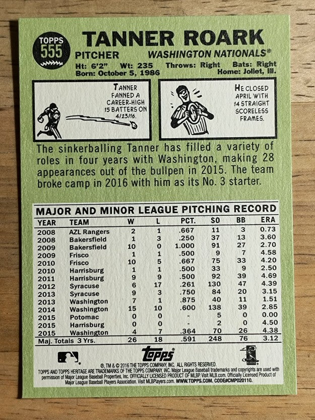 2016 Topps Heritage #555 Tanner Roark