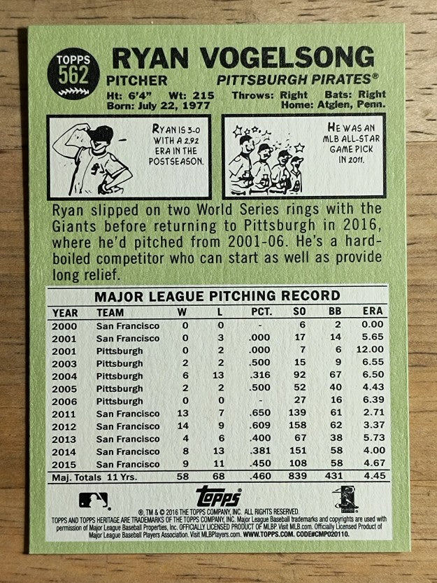2016 Topps Heritage #562 Ryan Vogelsong