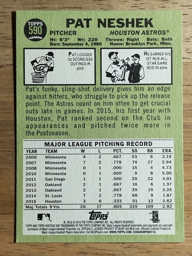 2016 Topps Heritage #590 Pat Neshek