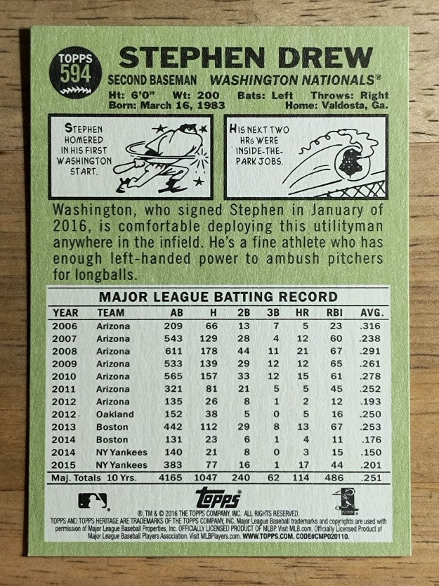 2016 Topps Heritage #594 Stephen Drew