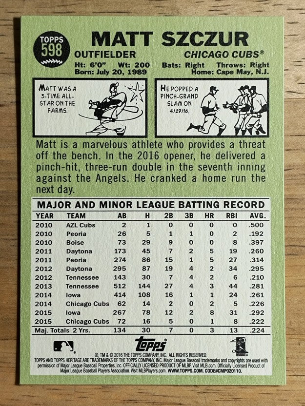 2016 Topps Heritage #598 Matt Szczur