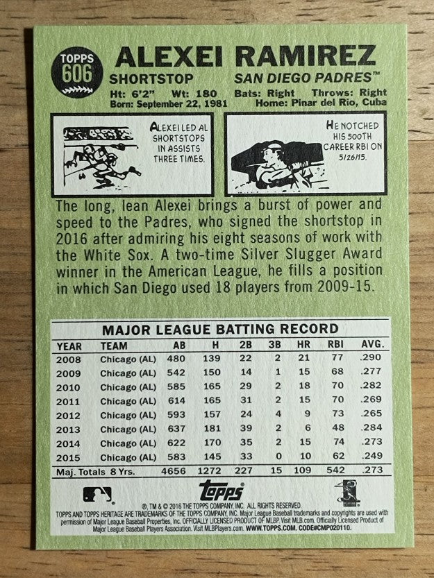 2016 Topps Heritage #606A Alexei Ramirez