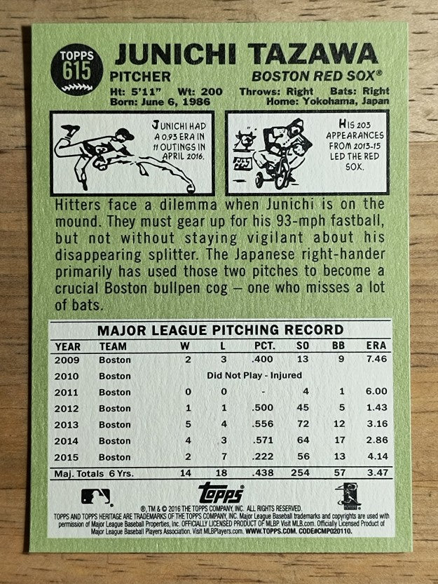 2016 Topps Heritage #615 Junichi Tazawa