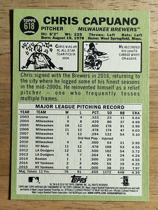 2016 Topps Heritage #618 Chris Capuano