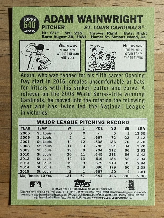 2016 Topps Heritage #640 Adam Wainwright