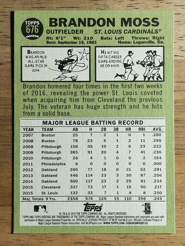2016 Topps Heritage #676 Brandon Moss