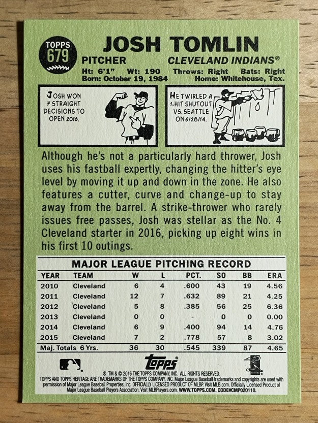2016 Topps Heritage #679 Josh Tomlin