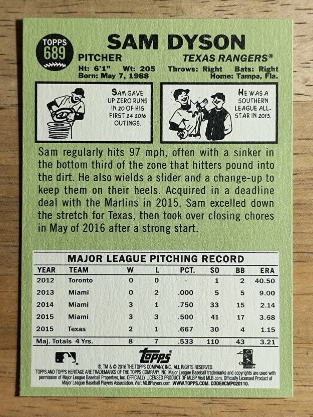 2016 Topps Heritage #689 Sam Dyson