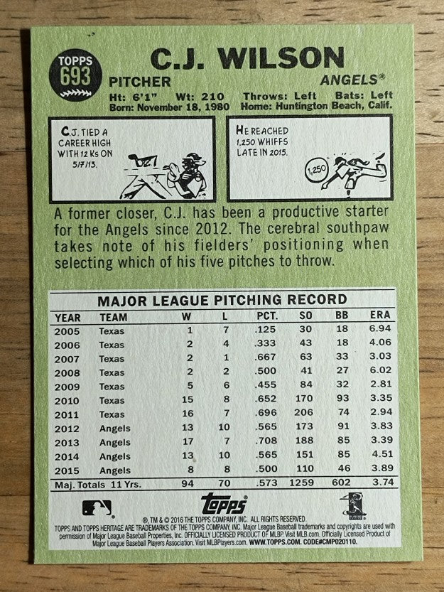 2016 Topps Heritage #693 C.J. Wilson