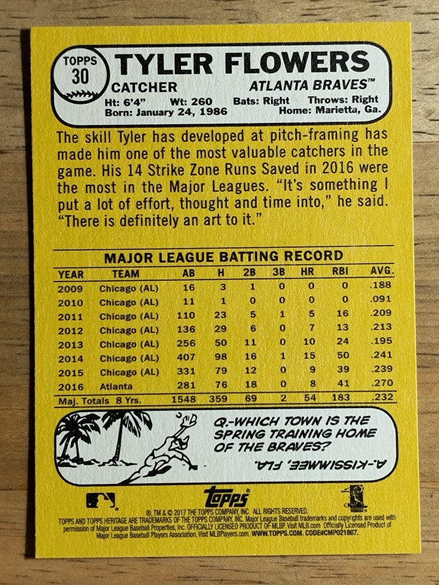 2017 Topps Heritage #30 Tyler Flowers