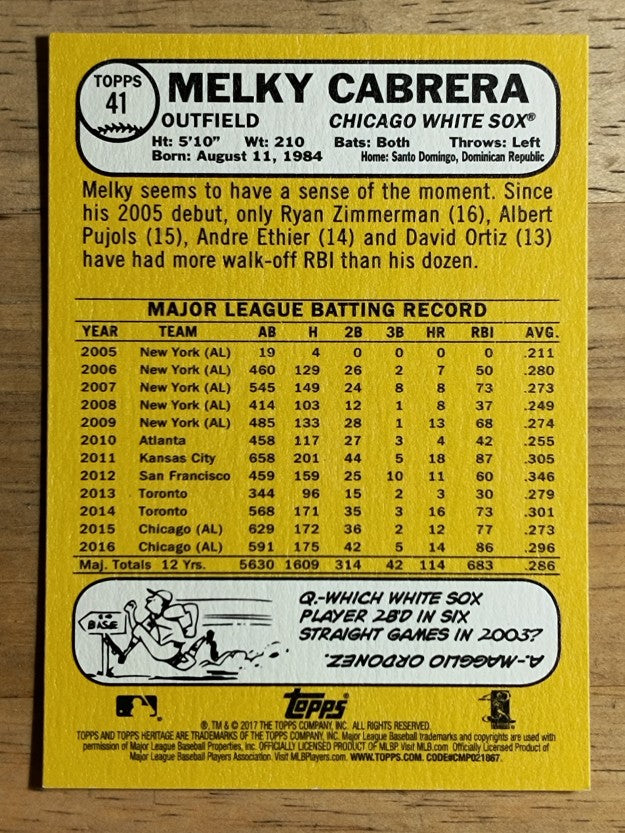 2017 Topps Heritage #41 Melky Cabrera