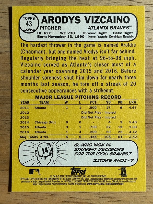 2017 Topps Heritage #43 Arodys Vizcaino