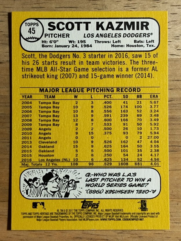 2017 Topps Heritage #45 Scott Kazmir