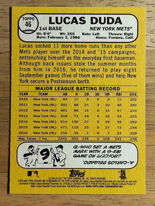 2017 Topps Heritage #46 Lucas Duda