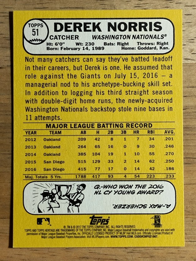 2017 Topps Heritage #51 Derek Norris