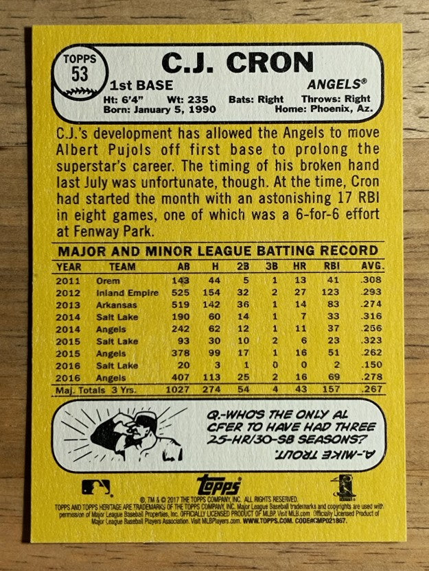 2017 Topps Heritage #53 C.J. Cron