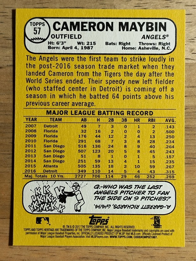 2017 Topps Heritage #57A Cameron Maybin