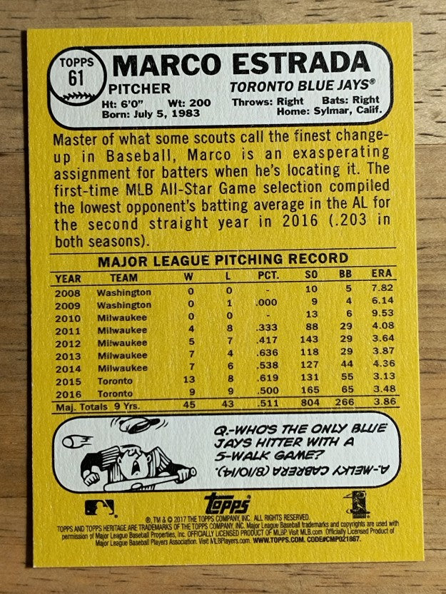 2017 Topps Heritage #61 Marco Estrada