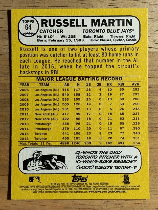 2017 Topps Heritage #64 Russell Martin