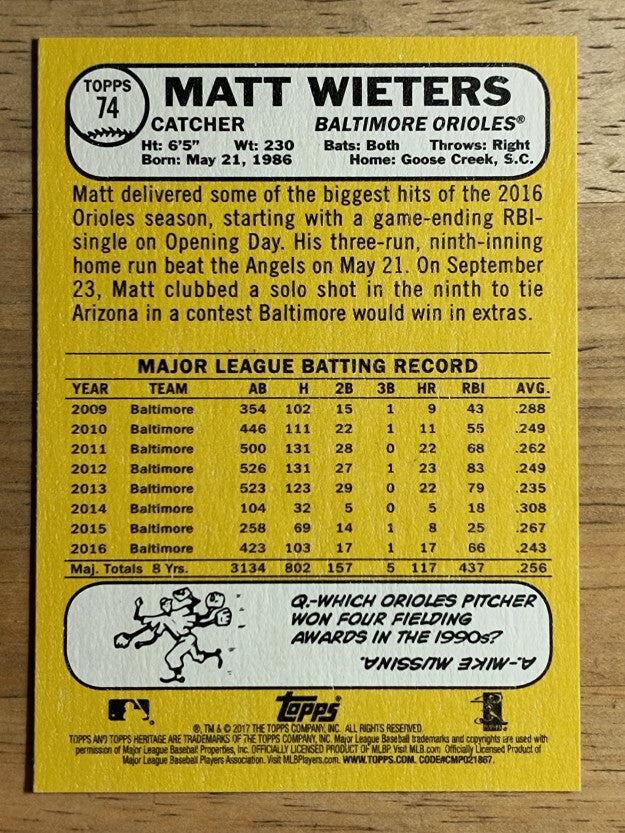 2017 Topps Heritage #74 Matt Wieters