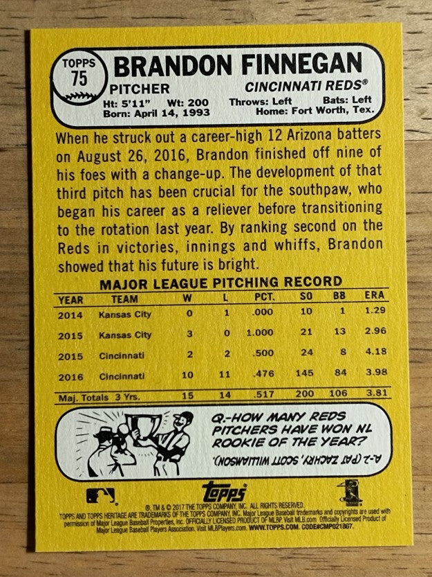 2017 Topps Heritage #75 Brandon Finnegan