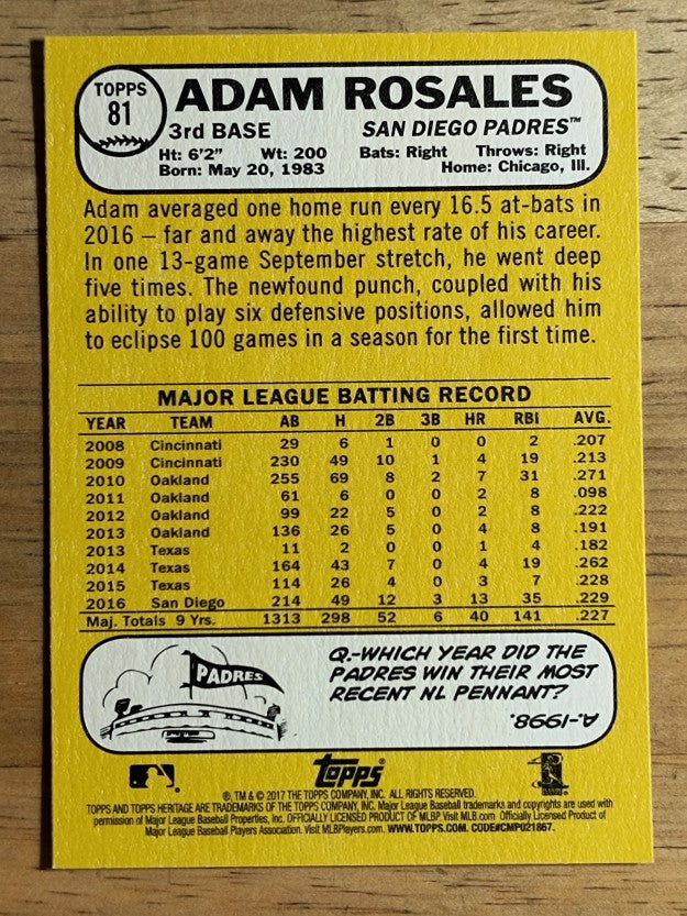2017 Topps Heritage #81 Adam Rosales