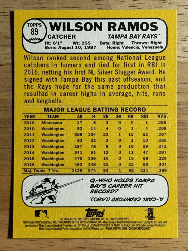 2017 Topps Heritage #89 Wilson Ramos