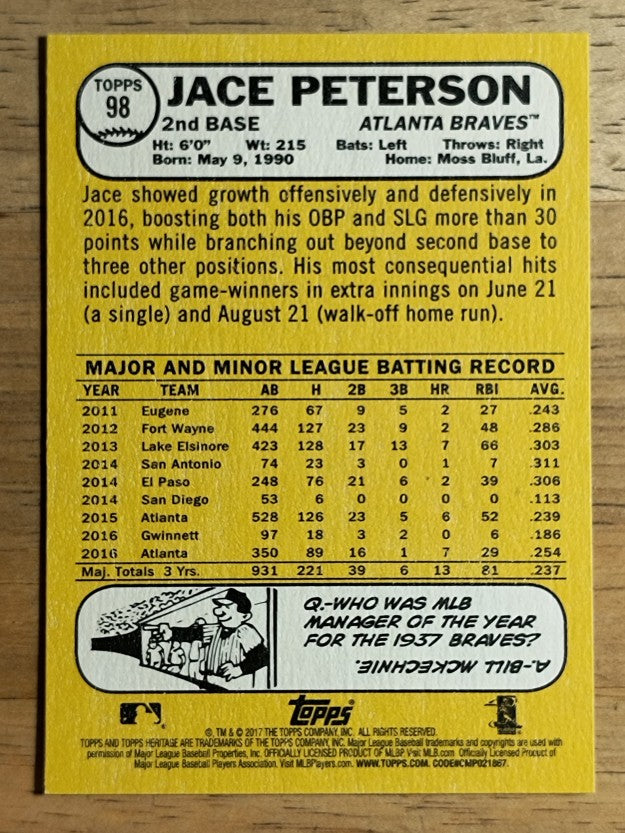 2017 Topps Heritage #98 Jace Peterson