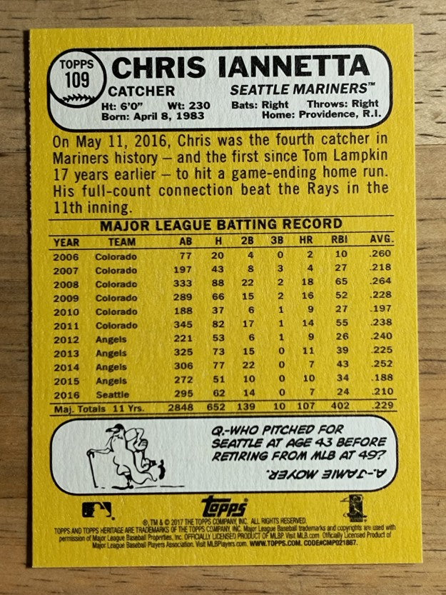 2017 Topps Heritage #109 Chris Iannetta